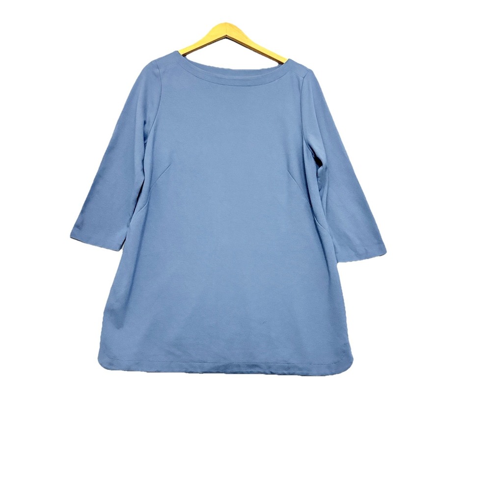 J Jill Ponte Shirt Size L Womens Blue Knit Tunic Top‎ 3/4 Sleeve Boatneck Casual